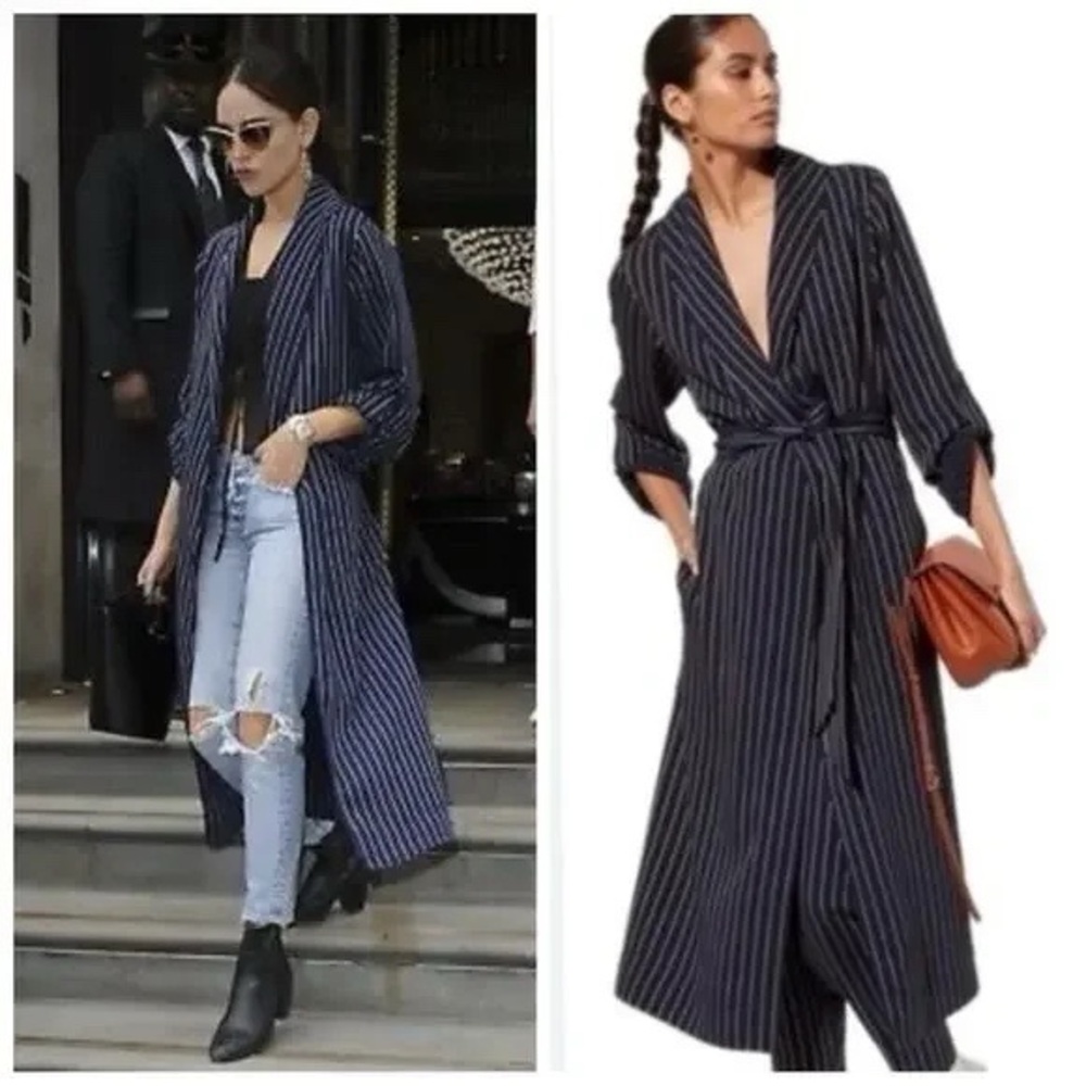 Babaton Navy Striped Long Coat